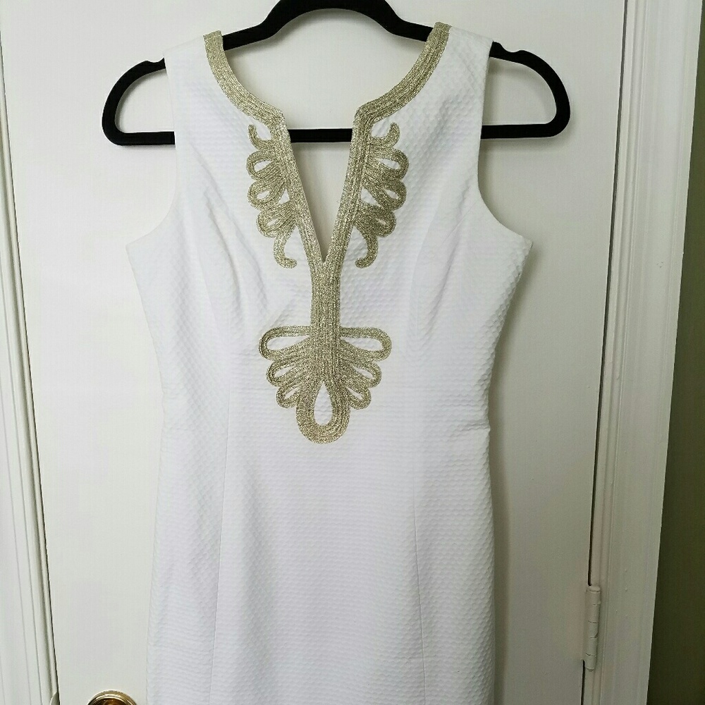 Lilly Pulitzer White and Gold Janice Shift